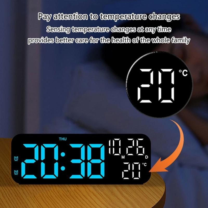 Versatile LED Alarm Clock with Temperature and Humidity Display Durable 12/24 Hour Format and 3 Adjustable Brightness