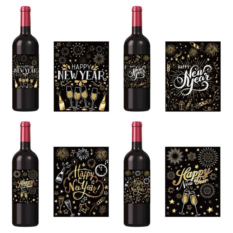 24Pcs 2026 New Year Party Decoration Gold Black Bottle Wrapping Labels Waterproof Wine Decorative Sticker For Champagne