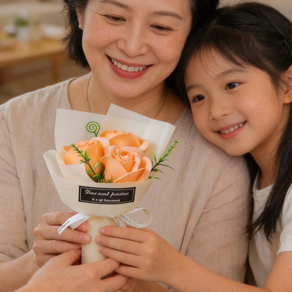 Elegante Bouquet di Fiori Rosa a 3 Teste Giorno di San Valentino Fiore Artificiale Festa della Mamma Compleanno Festa Nuziale Decorazione per la Casa