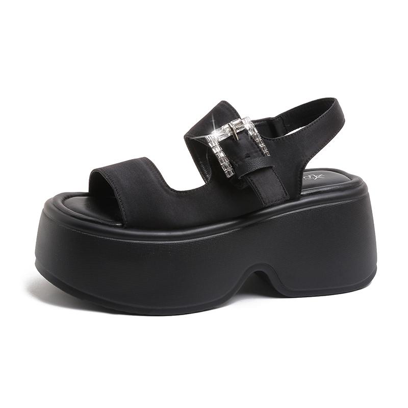 

Новые летние женские сандалии на толстой подошве из кожи, кроссовки на высокой платформе, дышащие повседневные тапочки, женские кроссовки на каблуке 8,5 см 35