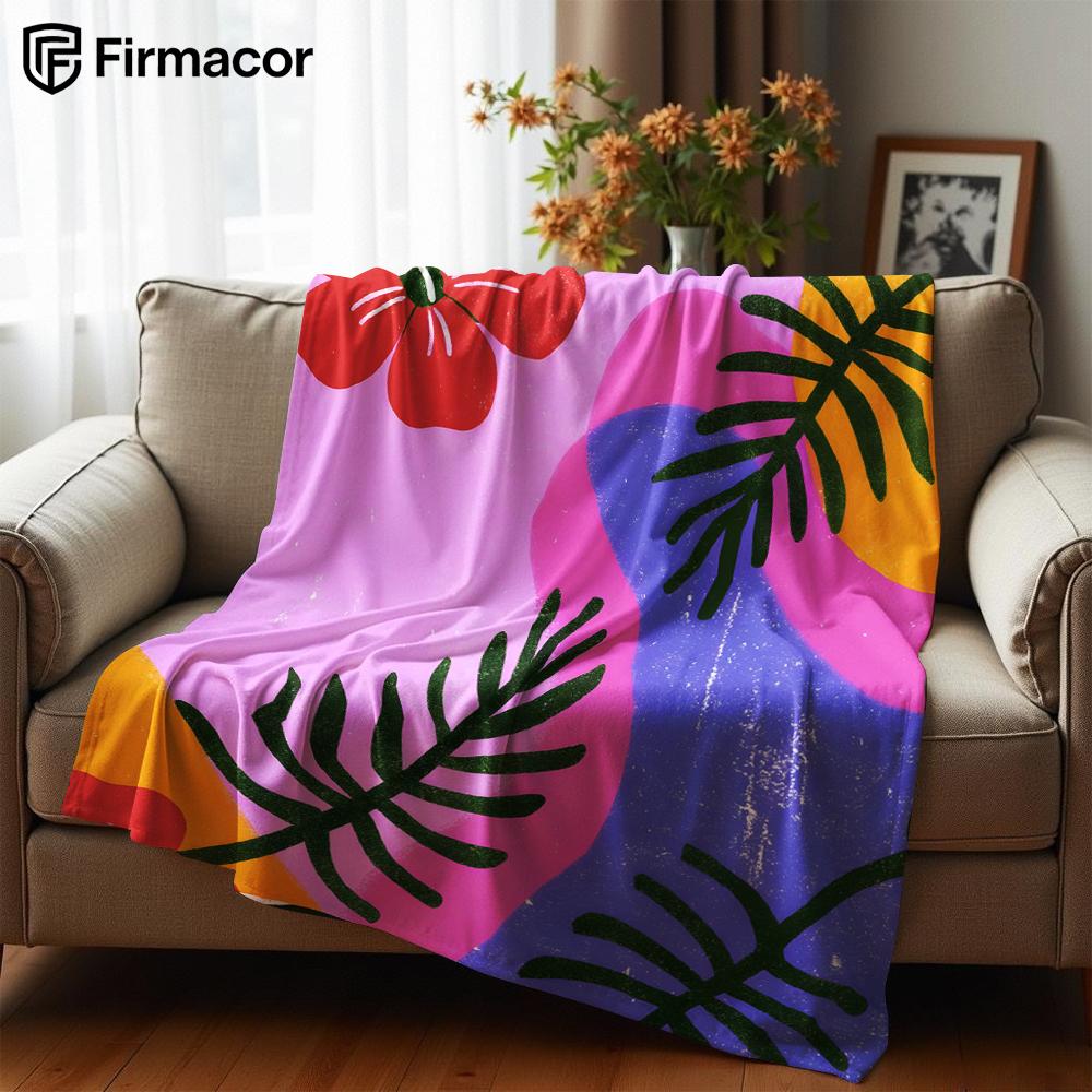 Tropical Hibiscus Abstract Cartoon Anime Print Flannel Blanket Soft Warm Throw for Kids Bedroom Sofa Christmas Office Car