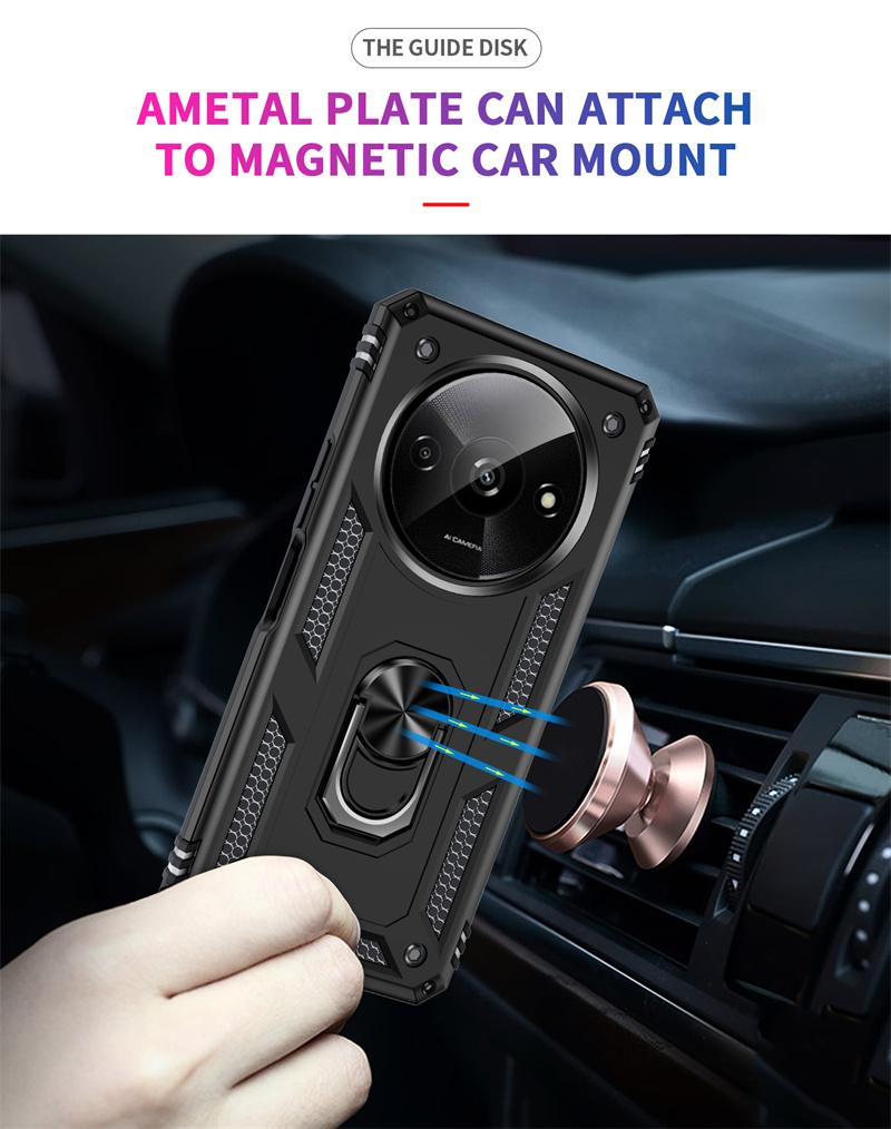Pro Xiaomi Redmi A3 Pouzdro Magnet Kovový Prsten Stojan Držák Pancéřové Pouzdro na Telefon Pro Redmy A3 A 3 RedmiA3 4G 23129RN51X Nárazuvzdorný Kryt