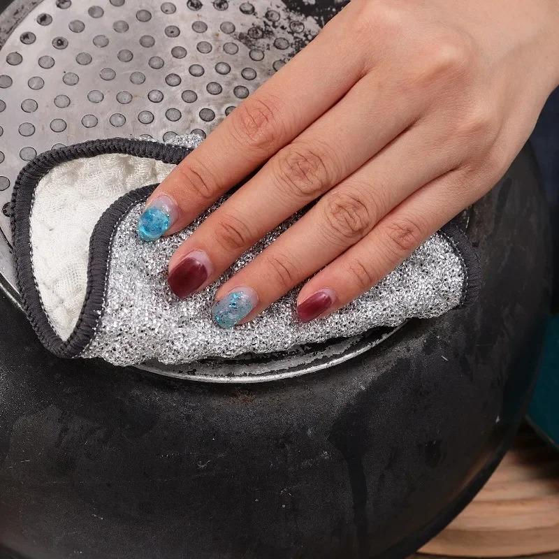 20PCS Wiping Rags Kitchen Scrubber Wire Dishcloth Double-sided Silver Silk Cotton Yarn Cleaning Towel Pot Dish Washing Cloths Scouring Pad