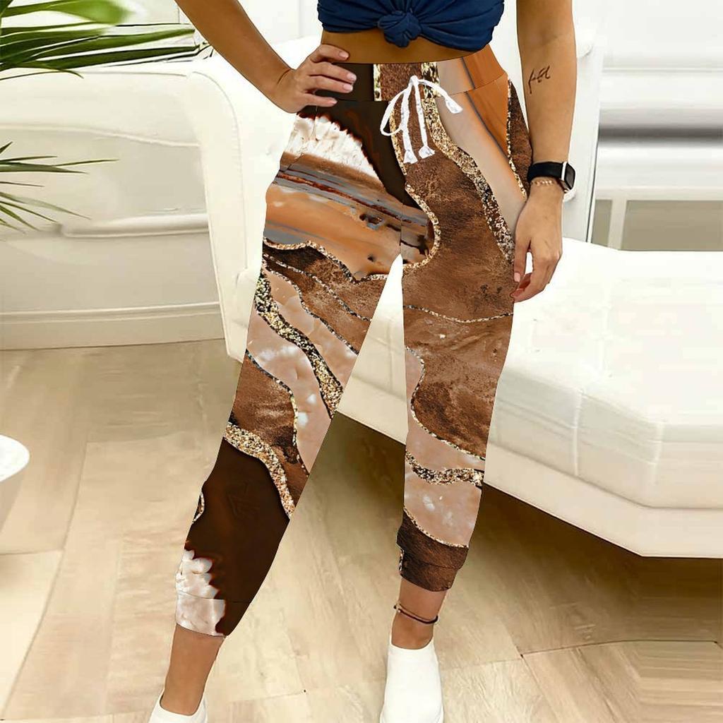 Summer Ladies Geometric Pattern Print Sweatpants Loose Fit Drawstring Joggers Elastic Cuff Daily Casual Pants