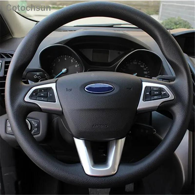 Cotochsun 3pcs/set Car-styling ABS Chrome Steering Wheel Cover Decoration Sticker Case For Focus 3 KUGA Ecosport (2016-2017)