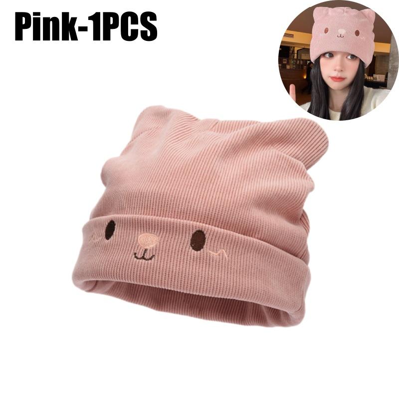 

Женская уютная вязаная шапка-бини с милой вышивкой кошачьих ушек, зимняя теплая эластичная шапка для женской моды