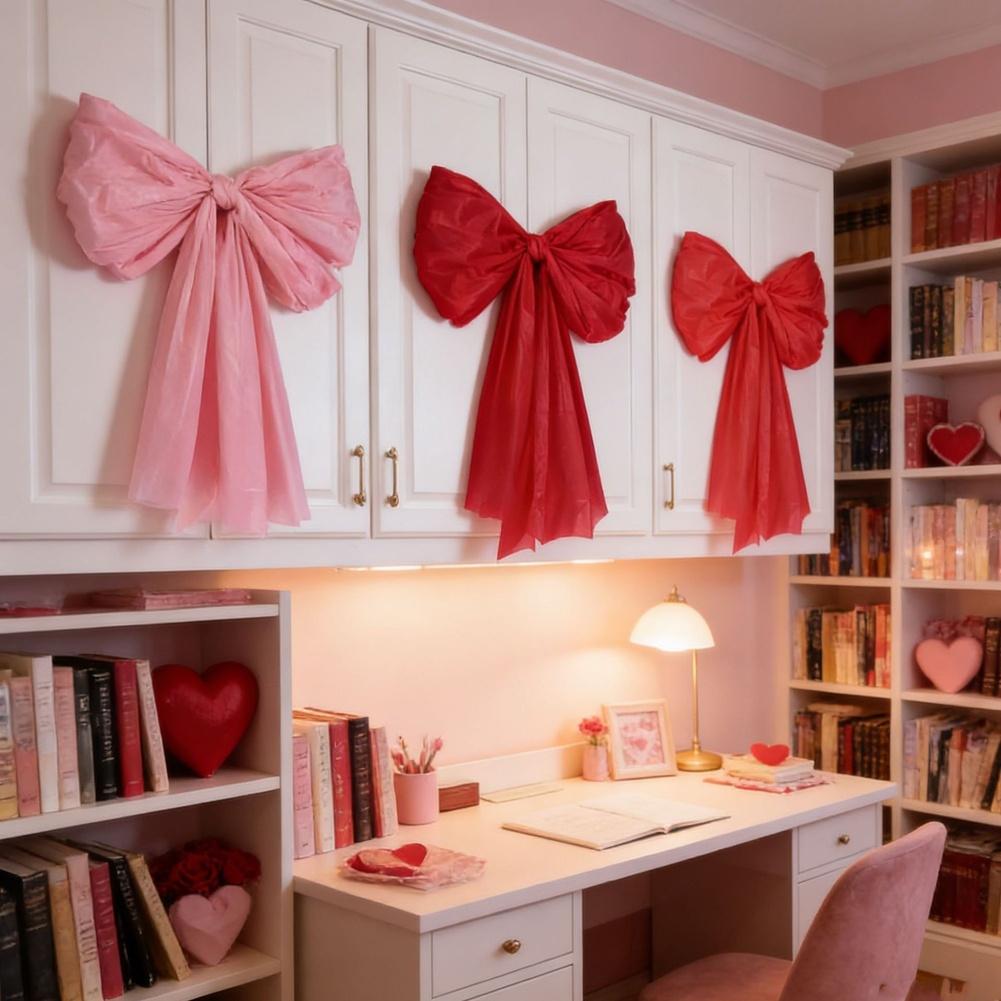 6 Piece Giant Valentine Bow DIY Kit for Wall Door Window Party Home Decor Includes Materials for Six Large Reusable Bows