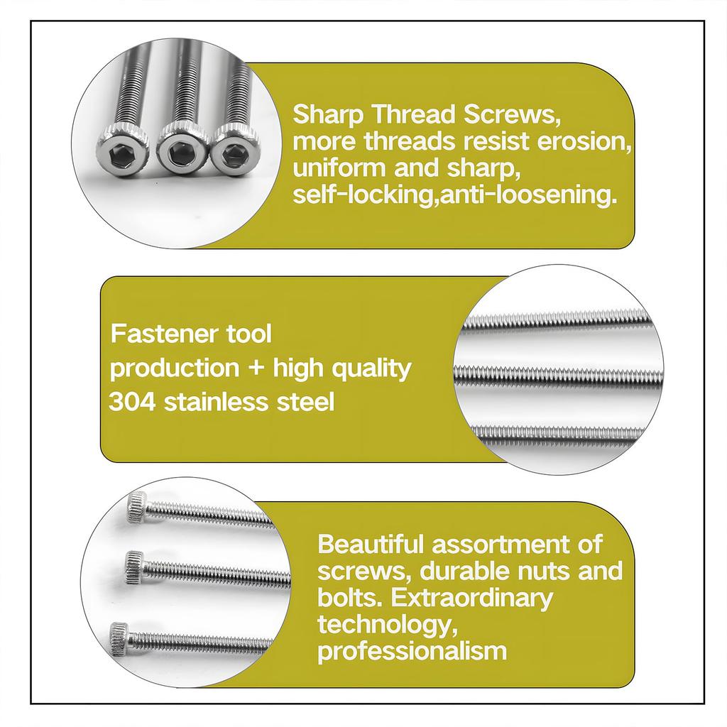 Zmbroll M2 Hex Socket Head Cap 304 Stainless Steel Machine Metric Hex and Wrench Key Included Screws, 945pcs, Screws,
