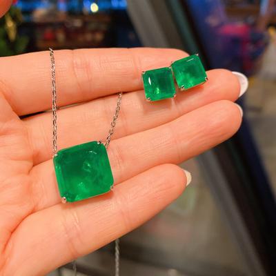 Smaragd Paraiba Quadrat Ohrstecker Anhänger Einfache Damen
