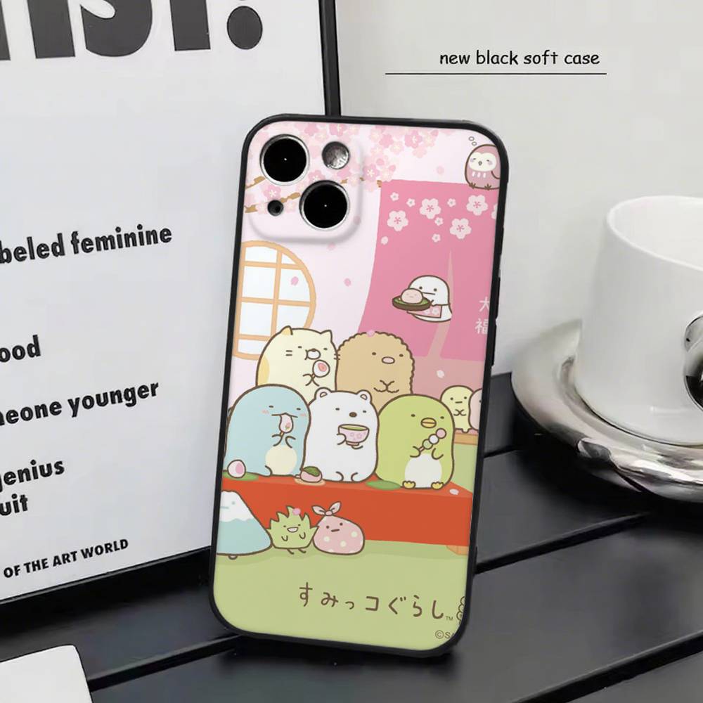 Cute Cartoon Sumikko Gurashi For iPhone 13,17,11,12,16,14,15,Plus,Pro Max Soft Silicone Black Phone Case