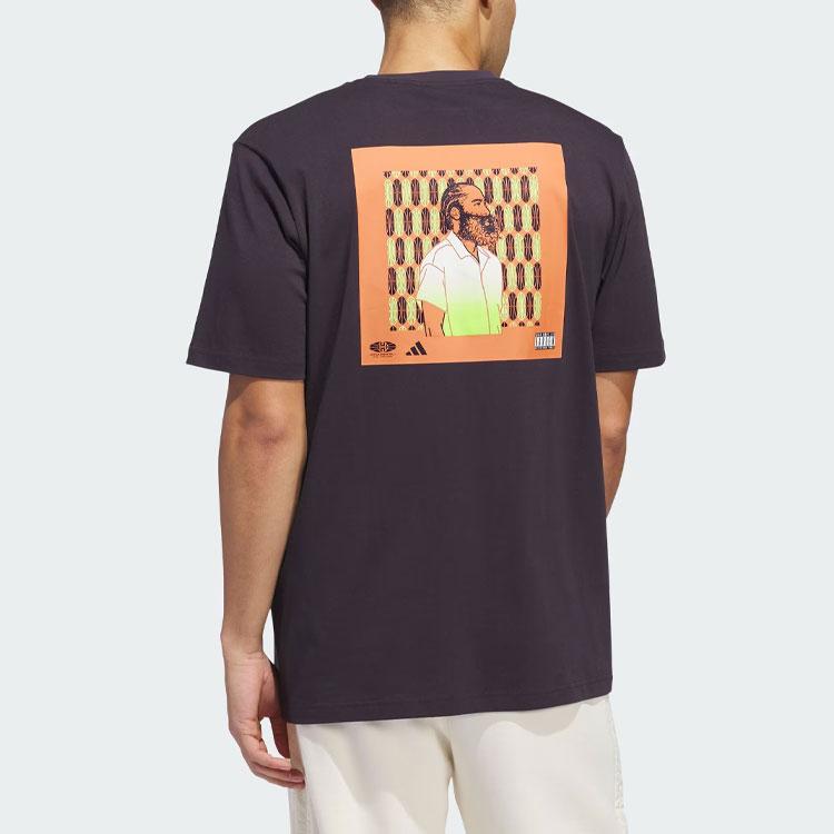 Adidas Harden Graphic Basketball Sports Short Sleeve Tee Men Tops Black Purple IU2804