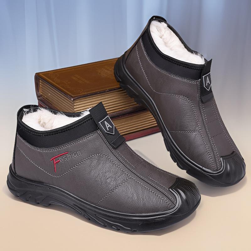 

Winter large size men s cotton shoes velvet men s leather shoes light sole soft sole non-slip, middle-aged and elderly fathers warm snow shoes 46