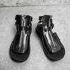 Men Black White Leather Gladiator Sandals Outdoor Summer Roman Sandals Peep Toe Beach Shoes