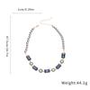 Blue Rhinestone Square Simulation Pearl Necklace for Women Vintage Collarbone Chain Sparkle Jewelry Sets