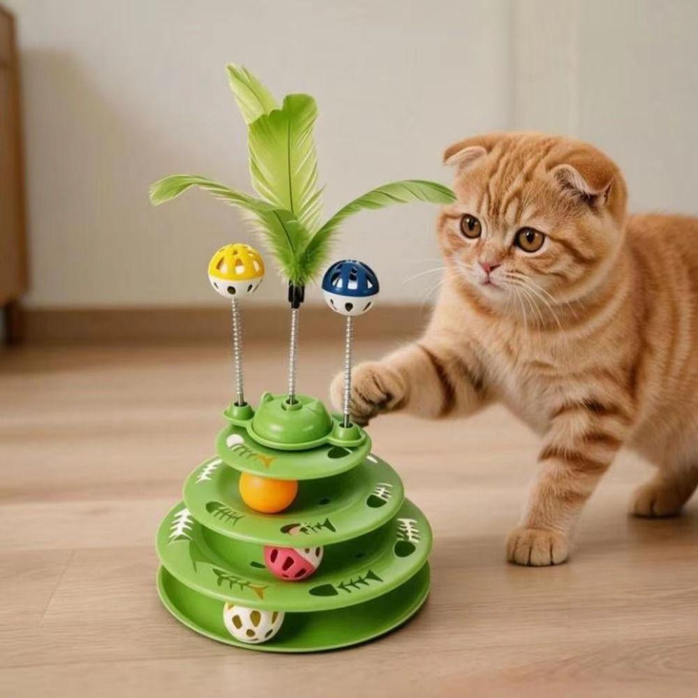 Rotating Ball Cat Track Ball Toy Multi Layer Spring Wand Toy Interactive Cat Toy Training