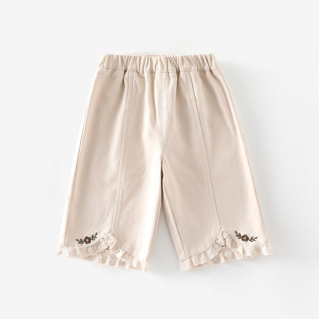 Mädchen Bestickte Spitze Gerade Bein Hose - 2025 Koreanischer Stil Herbst Freizeit Hose