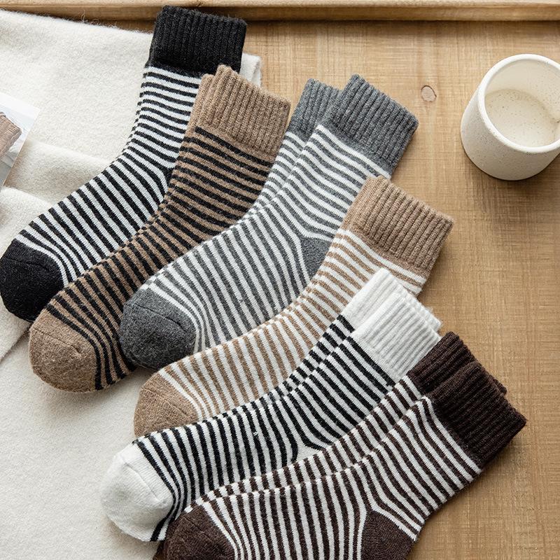 Terry Damen Colorblock Gestreifte Mid-Calf Socken - Winter Warm, Vielseitige Dicke Haussocken