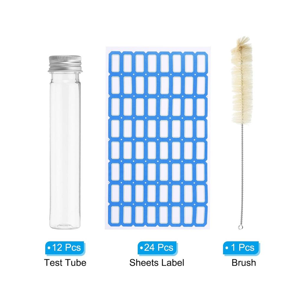PATIKIL 65ml Test Tubes Set, 24pcs 6x1" Plastic Clear Flat Bottom Test Tube Containers with Labels for Bead Party Candy Bath Salt Storage Plant