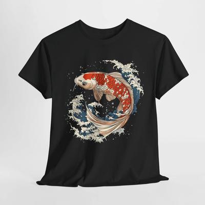 Japanese Koi Fish T-Shirt | Sakura Petals Art Tee | Aesthetic Spring Shirt