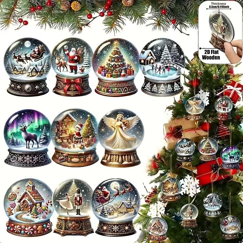 10-Piece Set 2D Flat Victorian Christmas Ball Ornaments Wooden Home Tree Decorations Thanksgiving Gifts Party Decoration Hanging Ornaments