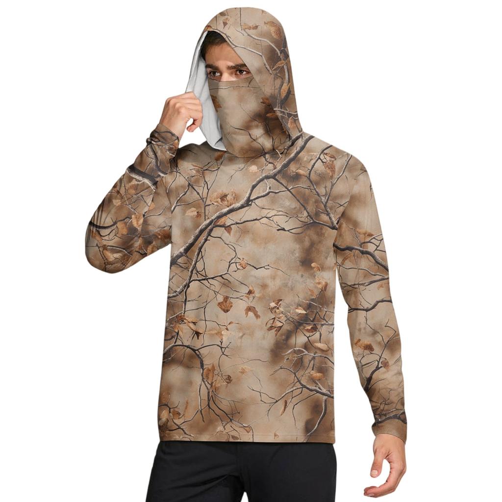 Men's Shirt With Mask Lightweight Long Sleeve Hooded Hiking Fishing Performance