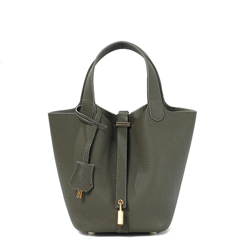 Women's High-Quality Genuine Leather Bucket Bag - Exquisite Cowhide Handbag