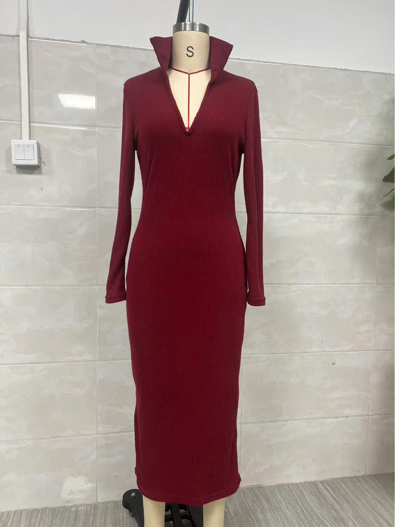 

2025 Autumn/Winter European British Style Slim-fit Belted Mid-length Bodycon Dress XXXL
