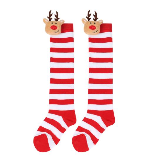 Kids' Christmas Socks Reindeer Plush Striped Knee-High Stockings Over Knee Socks Festive Holiday Wear for Boys Girls