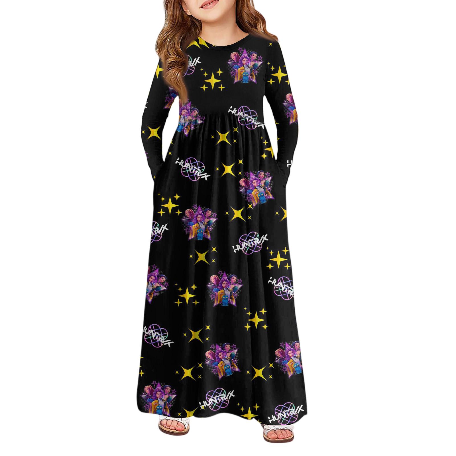 

Girls Maxi Dress - Long Sleeve Pocket Dress T-Shirt Dress 160 чорний