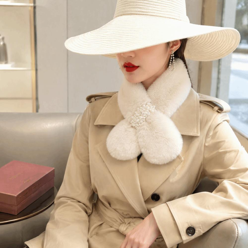 Pearl Decoration Neck Scarf Solid Color Neck Warmer High Quality Shawl  Winter