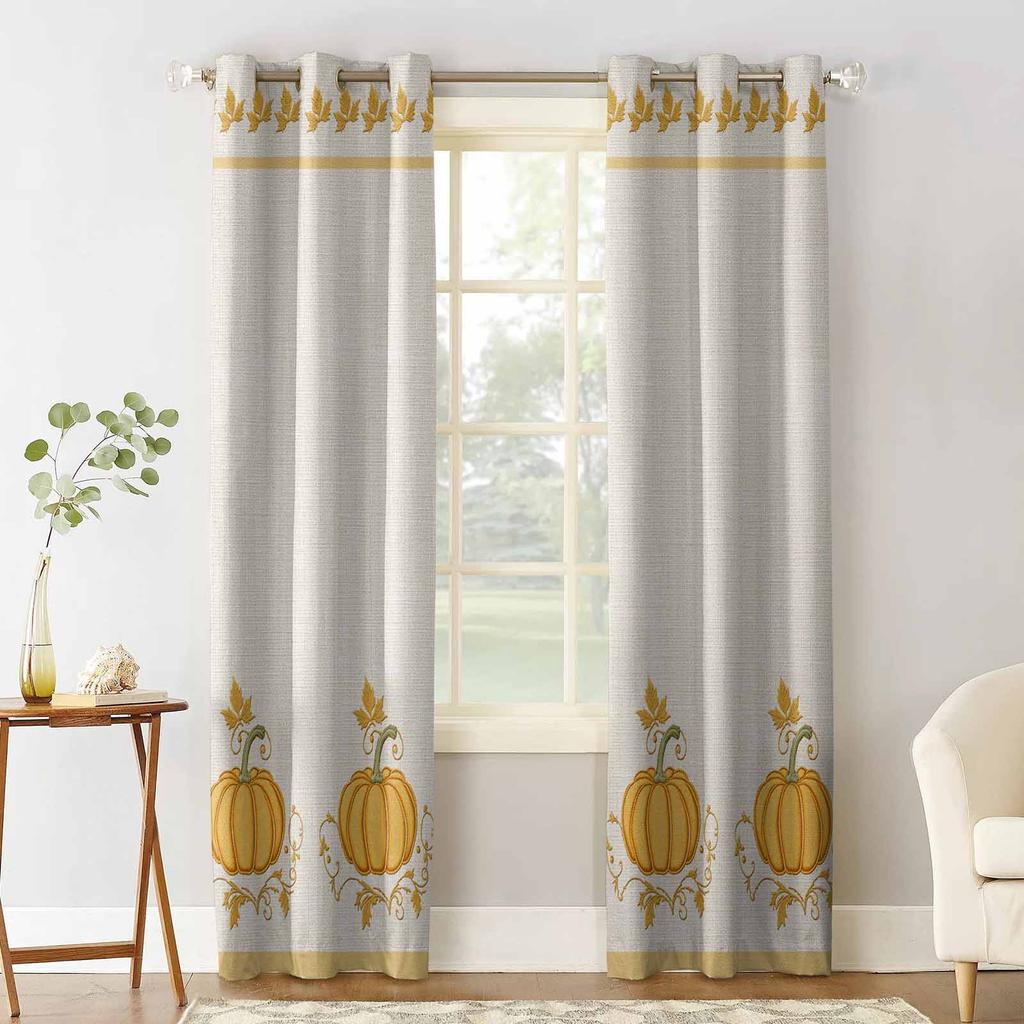 Pumpkin Autumn Orange Embroidery Thanksgiving Blackout Curtains For Living Room Bedroom Window Treatment Blinds Kitchen Drapes
