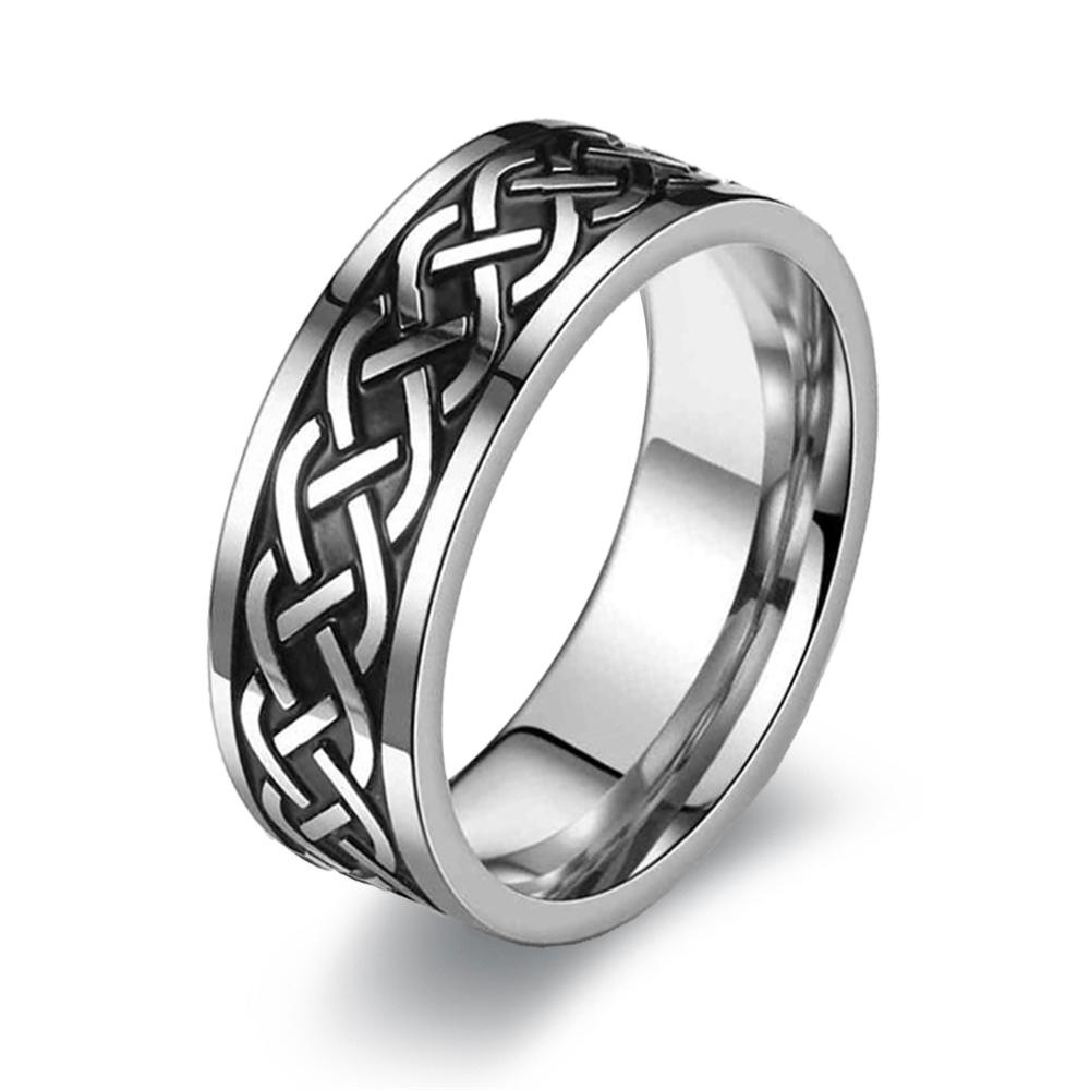 Stainless Steel Wedding Band for Men - 8mm Black Silver Color High Polished Inlay Celtic knot Ring for Everyday Wear Jewelry