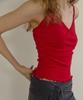 LONQUE Lace Trim Sleeveless Cami Top (Red)
