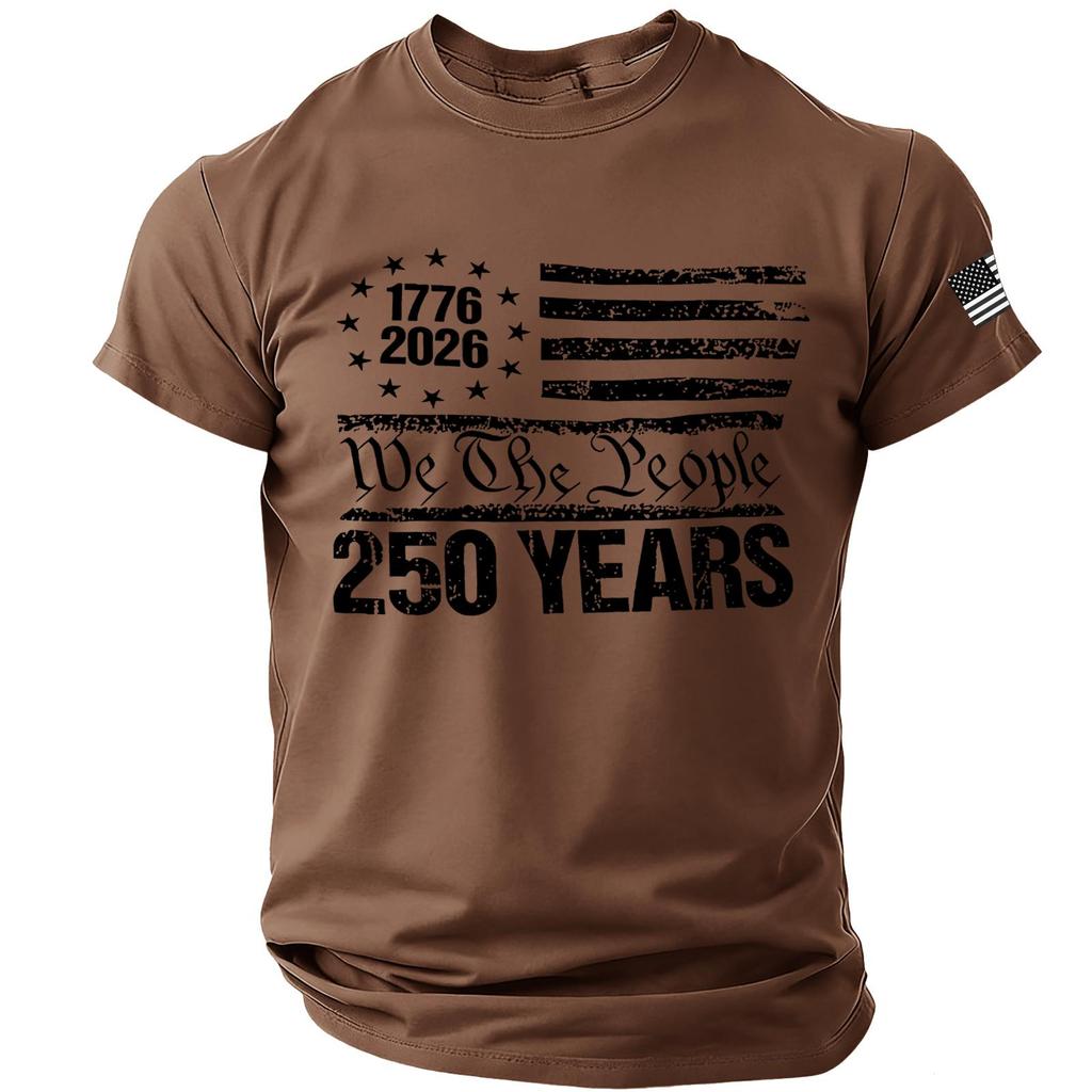 Mens Short Sleeve Crew Neck T Shirt with We The People 250 Years 1776 2026 Flag Graphic Print Casual Fit Top