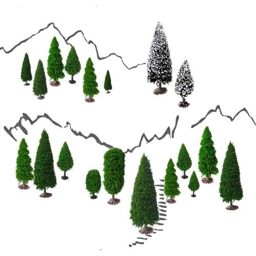OrgMemory Model Trees, 19 Trees, 5-15 cm HO Gauge, for Diorama, Landscape, Railway Models, Architectural Models, and Miniature Garden Dioramas