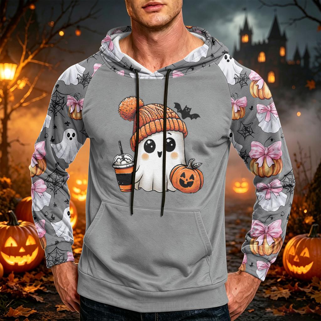 Men's Printed Casual Hoodie with Pocket and Drawstring Loose Fit Sweatshirt
