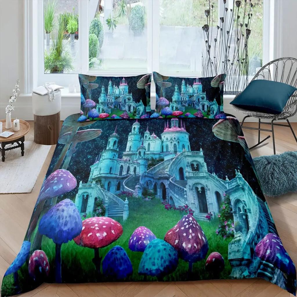 Castle Duvet Cover Set Full Queen Size Medieval Castle Bedding Set Fairy Tale Myth Theme Quilt Cover Comforter Cover Set 2/3pcs