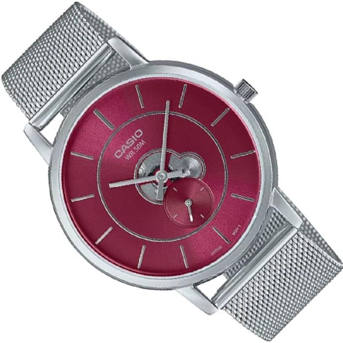 Casio Analog Watch, Metallic Silver/Red, Bracelet
