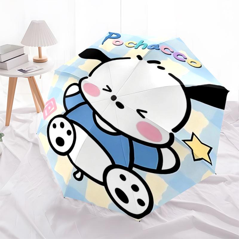 1pc Pochacco Automatic Folding Umbrella - Portable 3-Fold Design with 8-Bone Iron Frame, Perfect for Outdoor Use, Festive Gifts, Travel, Daily Use, Su