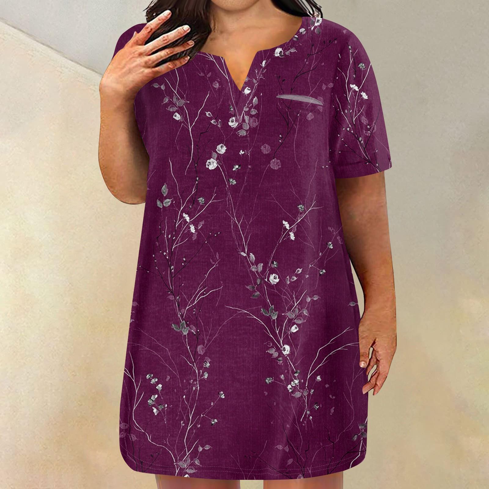 

Женские платья больших размеров с V-образным вырезом и коротким рукавом, летнее повседневное однотонное платье-туника с карманом XXXXXL