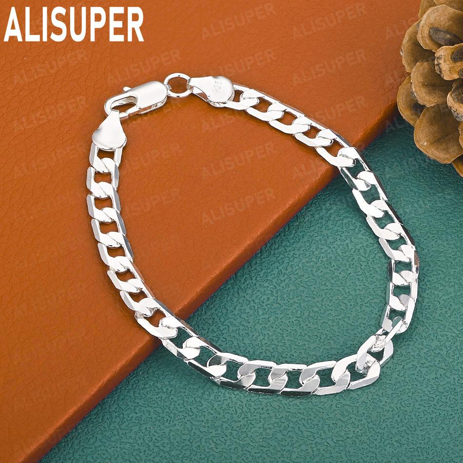 925 Sterling Silver 6mm Interlocking Exquisite Bracelet-Fashion Gift Jewelry 20cm