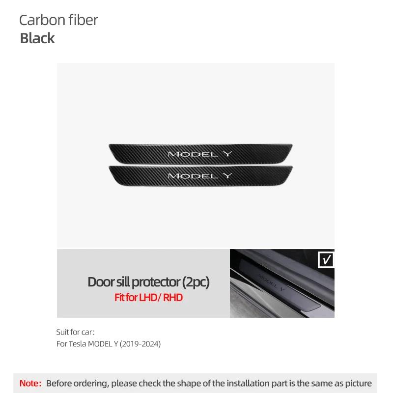 Carbon Fiber For Tesla Model Y -2024 Car Door Sill Panel Protector Trim Stickers Anti-scratch Accessories Tuning Decoration