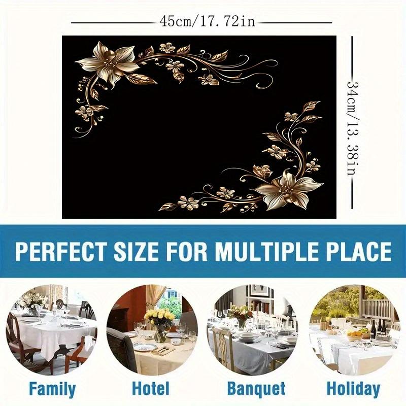 4/6 Stück Retro Schwarze Blumenmuster Tischsets 12x18 Zoll Tischmatten für Feiertagsparty Hochzeitsbankett Couchtisch Heimdekoration Langlebig