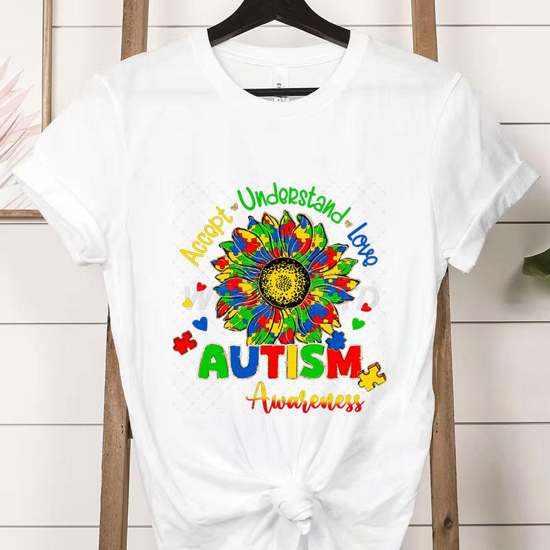 Autism Awareness Woman Tshirts Accept Understand Love Shirt Autism Teacher Gift Autism Gift for Mom Proud Short Sleeve Tshirt S