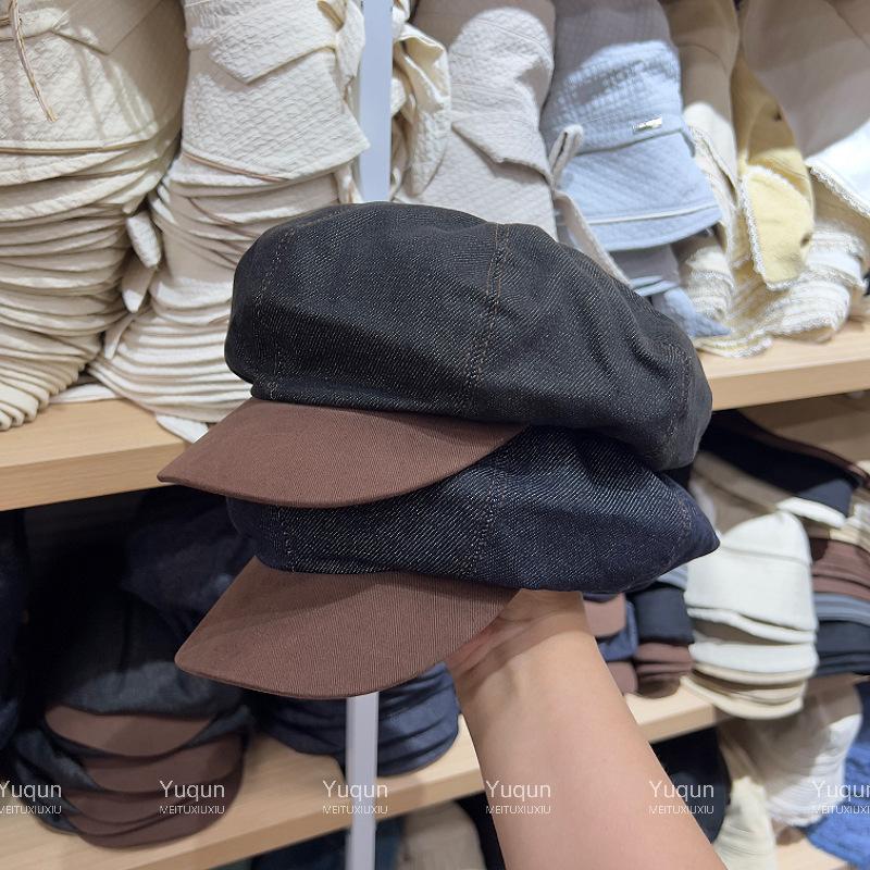 Street cowboy octagonal hat women British retro duck tongue newsboy hat versatile casual face little painter hat