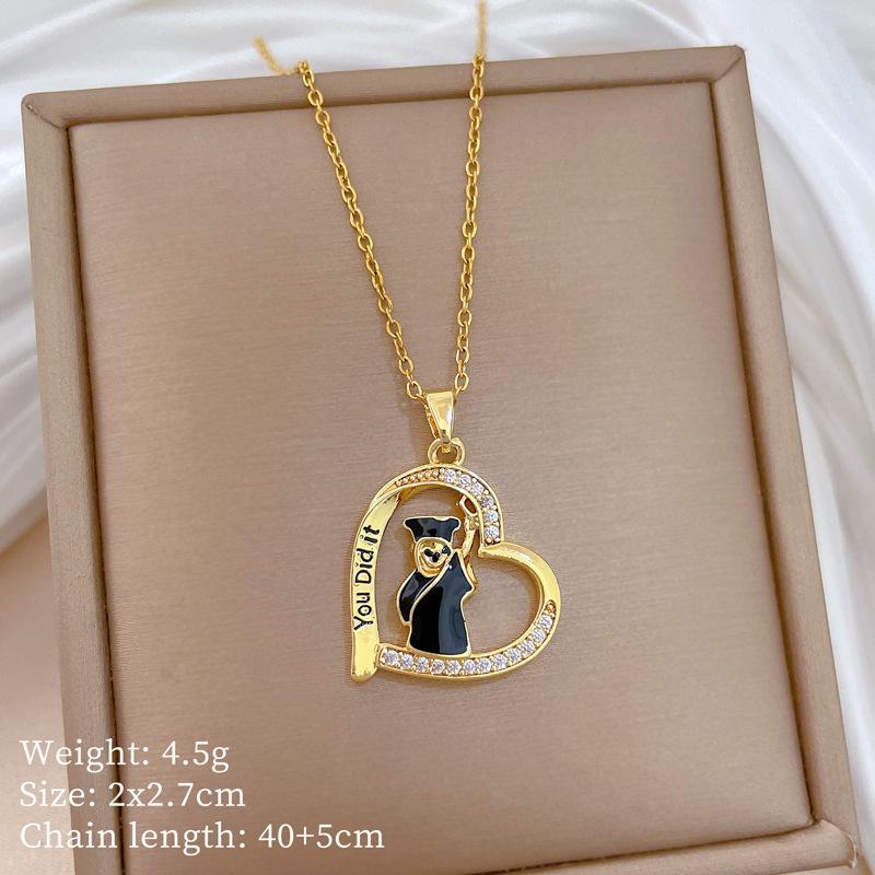 

You Did It Zircon Love Heart Graduate Pendant Necklace for Women Girls Stainless Steel Chain Jewelry Graduation Gift for Student