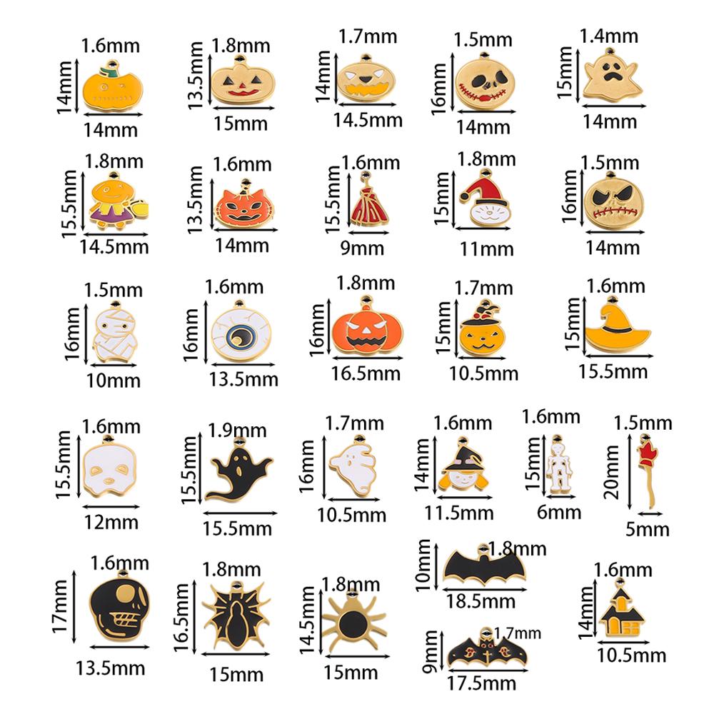 1pcs Stainless Steel Cartoon Halloween Enamel Charms Pumpkin Skeleton Ghost Bat Cat Pendants for DIY Jewelry Making Accessories