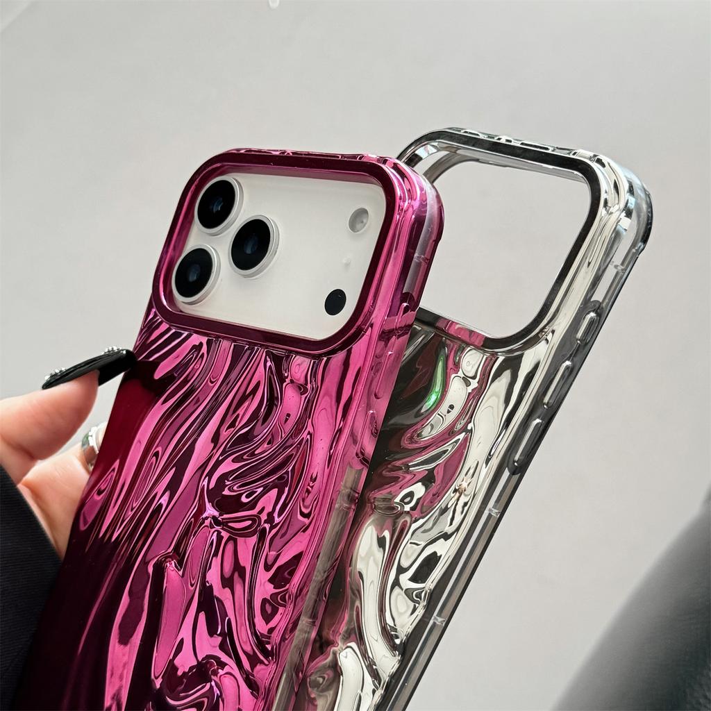 For iPhone 17 Pro Case Wrinkled Glossy Electroplated TPU Phone Back Cover