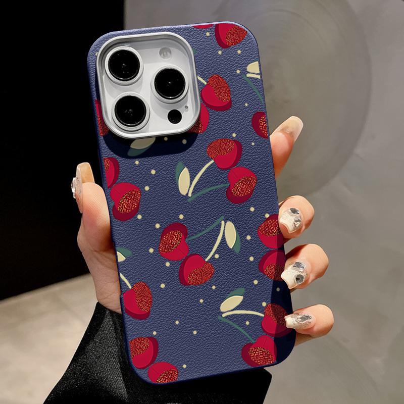 Cherry Print Slim Matte for Magsafe Case For iPhone 16 Pro Max 15 14 Pro 13 12 11 TPU Leather Texture Shockproof Soft Magnetic Phone Cover