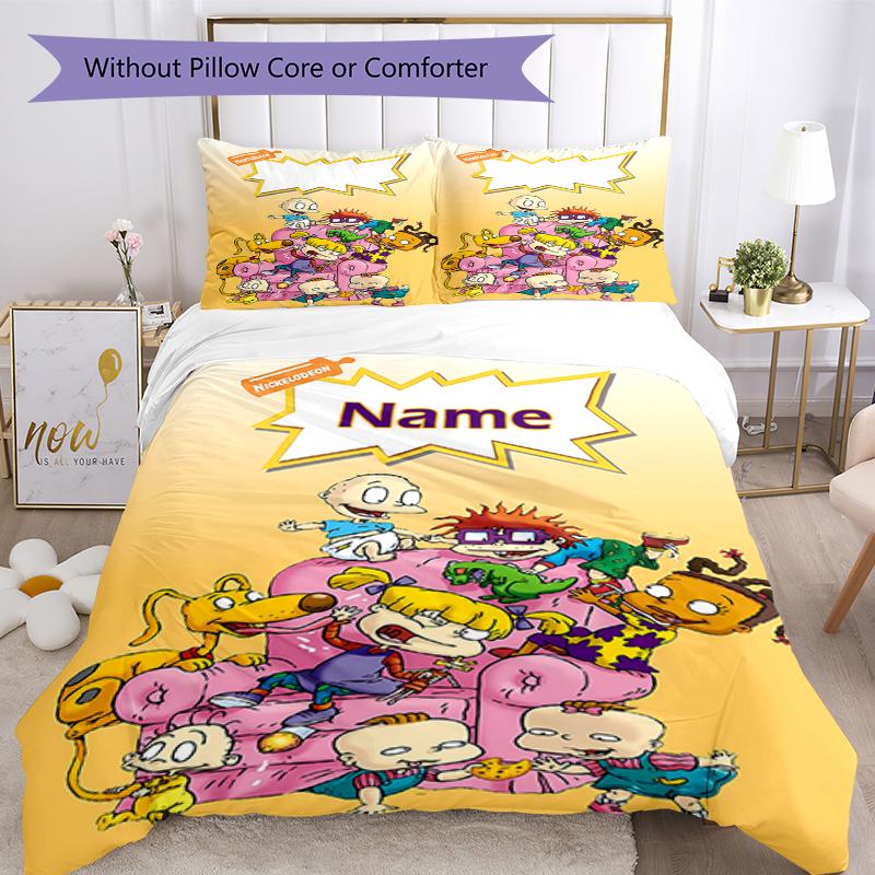 3pcs Custom Name Rugrats Bedding Set Duvet Cover Closure Includes 1 Duvet Cover & 2 Pillowcases, Soft and Comfortable for All Seasons.